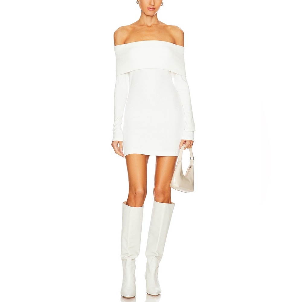 Enza Costa Off-Shoulder White Knit Mini Dress